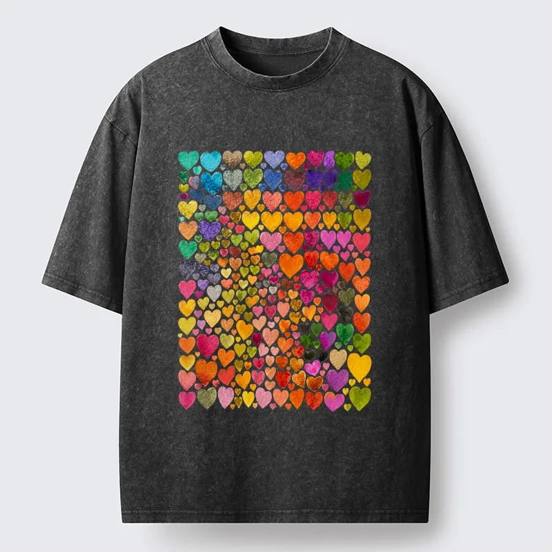 Tokyo-Tiger Rainbow Hearts Fill Full Art Grid Washed T-Shirt