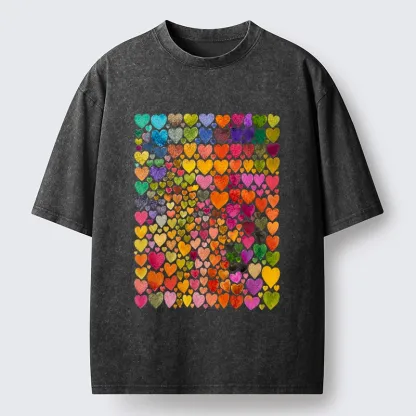 Tokyo-Tiger Rainbow Hearts Fill Full Art Grid Washed T-Shirt