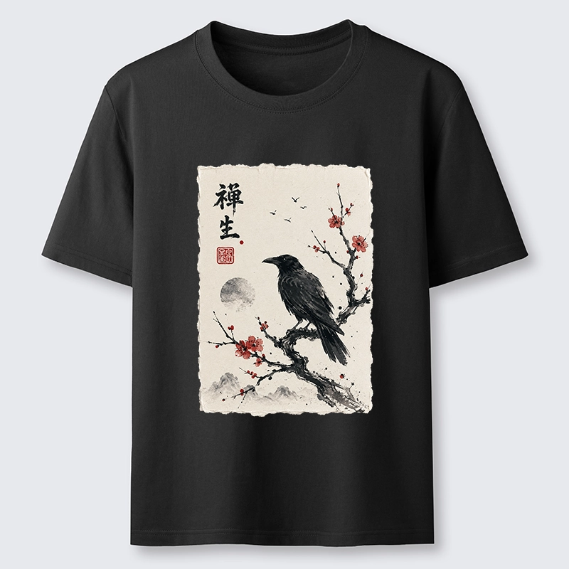 Tokyo-Tiger Zen Crow Resting On Red Plum Branch Classic T-Shirt