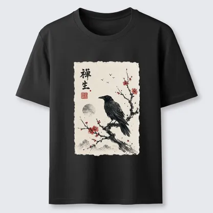 Tokyo-Tiger Zen Crow Resting On Red Plum Branch Classic T-Shirt