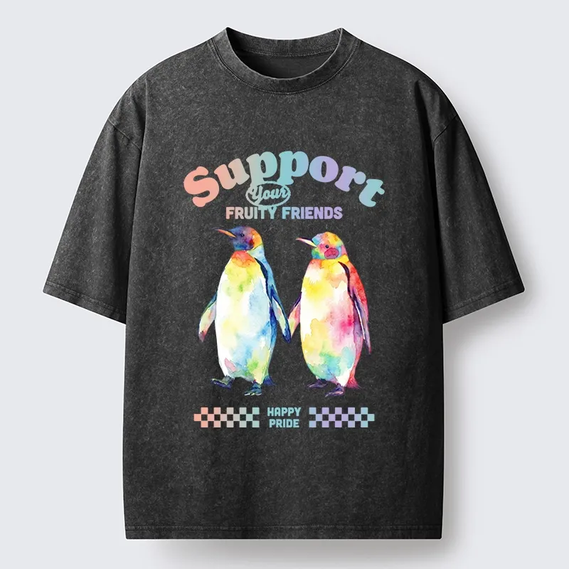 Tokyo-Tiger Funny Pride Penguins Meme Print Washed T-Shirt
