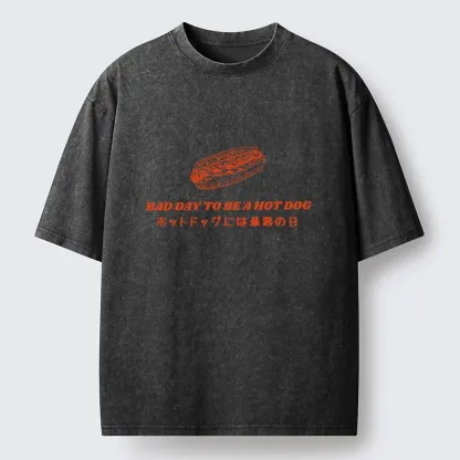 Tokyo-Tiger Vintage Hot Dog Humor Washed T-Shirt
