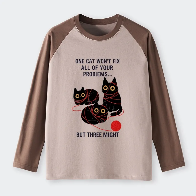 Tokyo-Tiger Three Cats Fix All Problems Raglan Long Sleeve T-shirt
