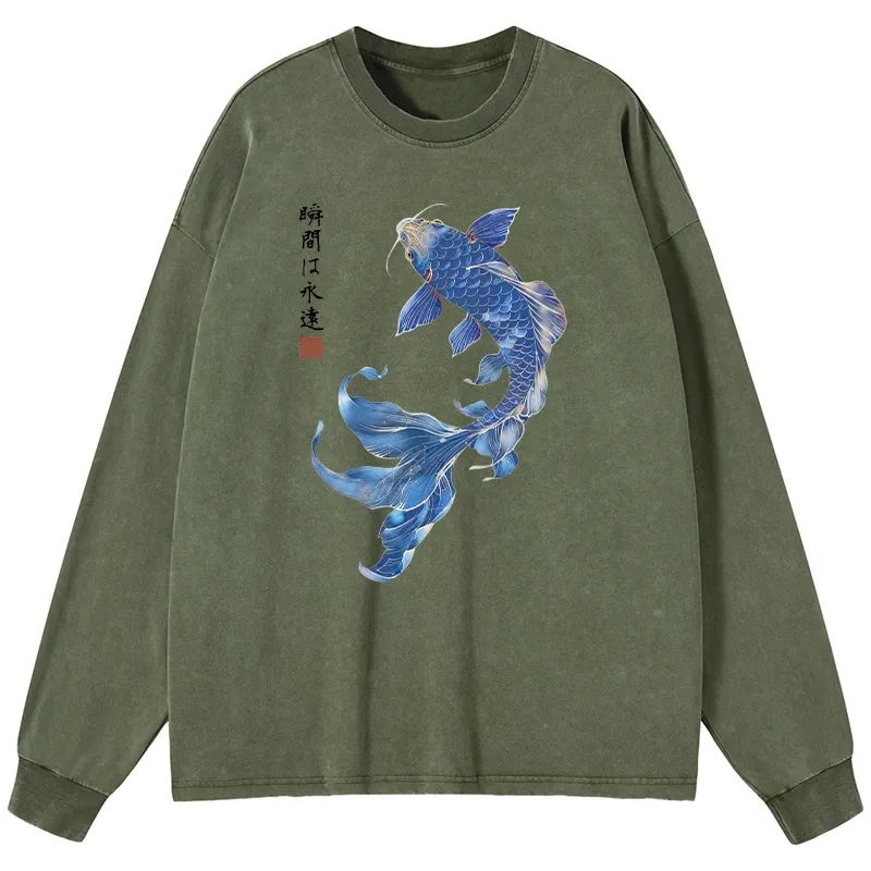 Tokyo-Tiger Aesthetic Yellow And Black Bird Washed Long Sleeve T-Shirt Sale
