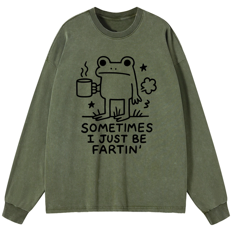 Tokyo-Tiger Sometimes A Frog Just Needs To Fart Washed Long Sleeve T-Shirt