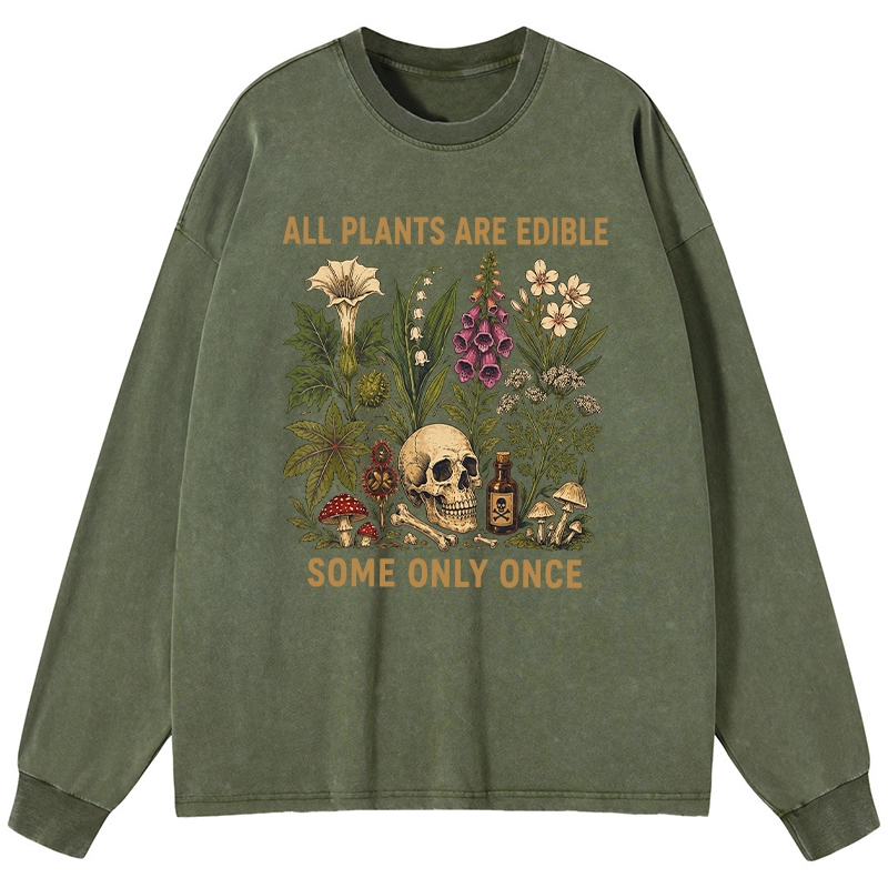 Tokyo-Tiger Edible Plants Some Only Once Joke Washed Long Sleeve T-Shirt