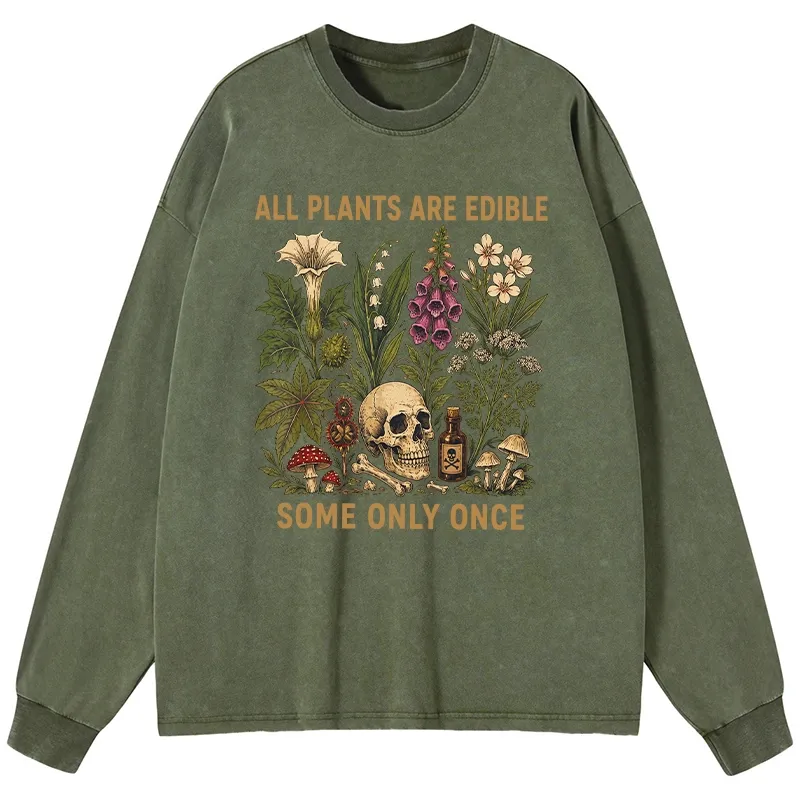 Tokyo-Tiger Edible Plants Some Only Once Joke Washed Long Sleeve T-Shirt