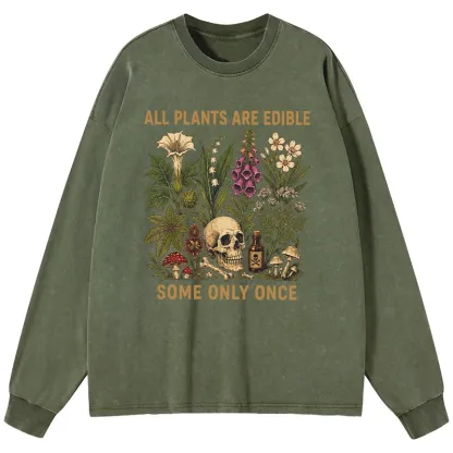 Tokyo-Tiger Edible Plants Some Only Once Joke Washed Long Sleeve T-Shirt
