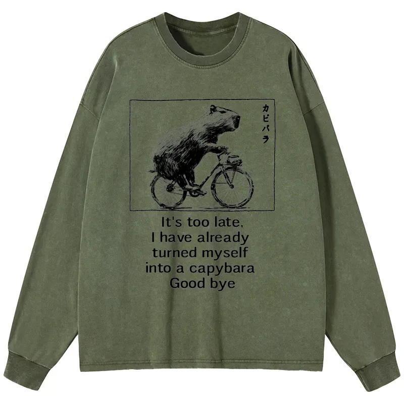 Tokyo-Tiger Funny Capybara Riding A Bicycle Washed Long Sleeve T-Shirt