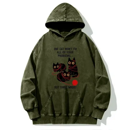 Tokyo-Tiger Three Cats Fix All Problems Washed Hoodie