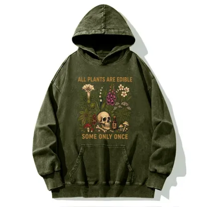 Tokyo-Tiger Edible Plants Some Only Once Joke Washed Hoodie