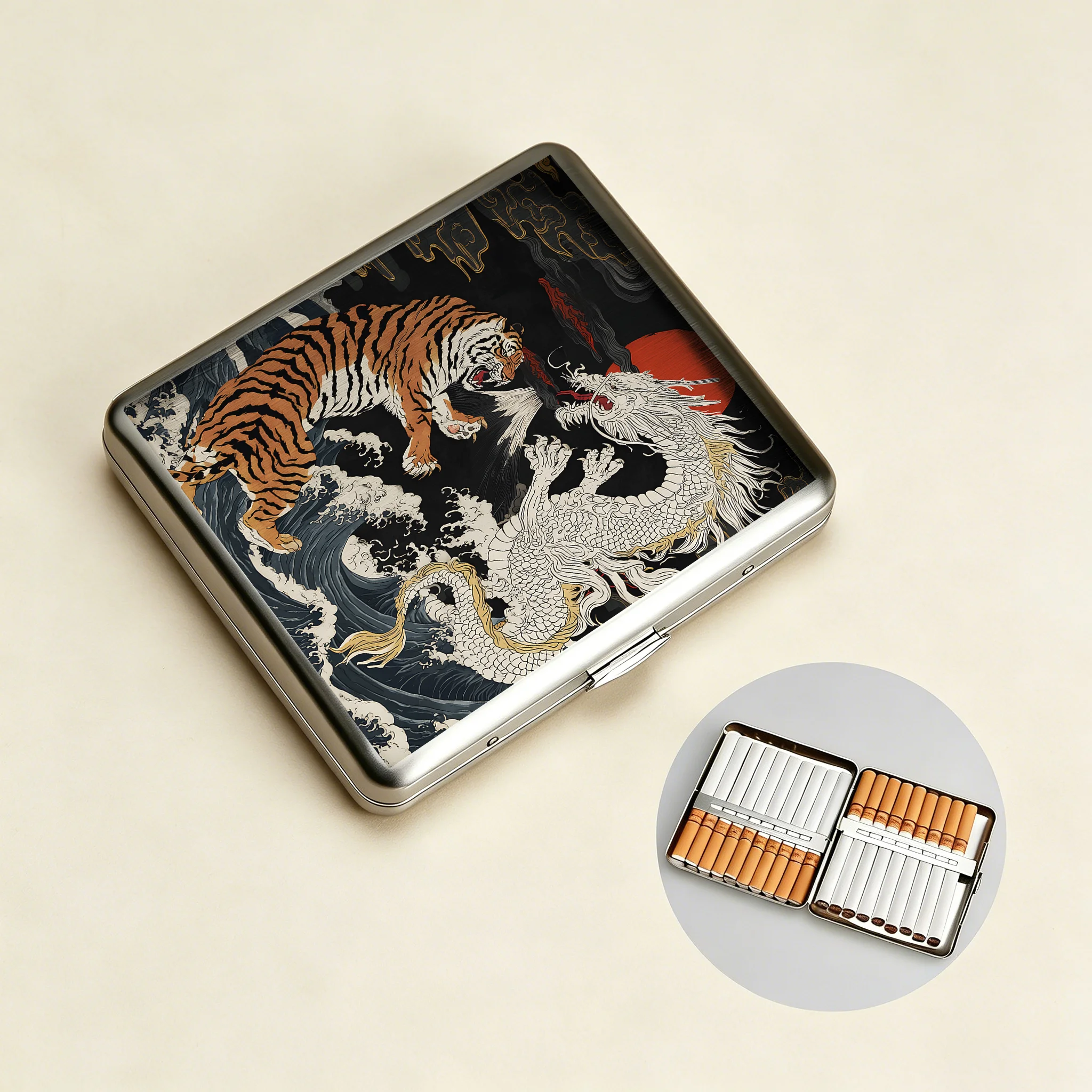 Tokyo-Tiger Fight Between Dragon And Tiger Cigarette Case