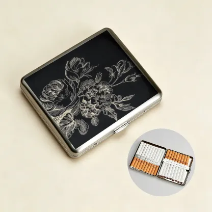 Tokyo-Tiger Monochrome Floral Elegance Cigarette Case