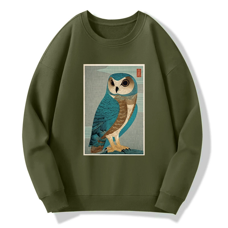 Tokyo-Tiger Vintage Owl Woodblock Art Classic Sweatshirt
