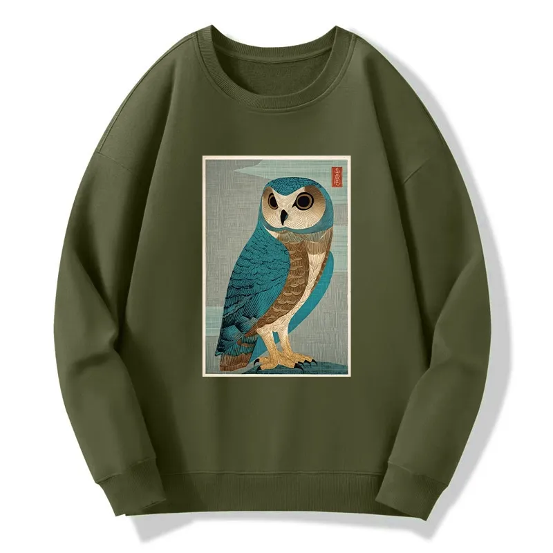 Tokyo-Tiger Vintage Owl Woodblock Art Classic Sweatshirt