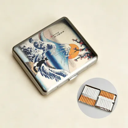 Tokyo-Tiger Cat Looking At The Great Wave Cigarette Case