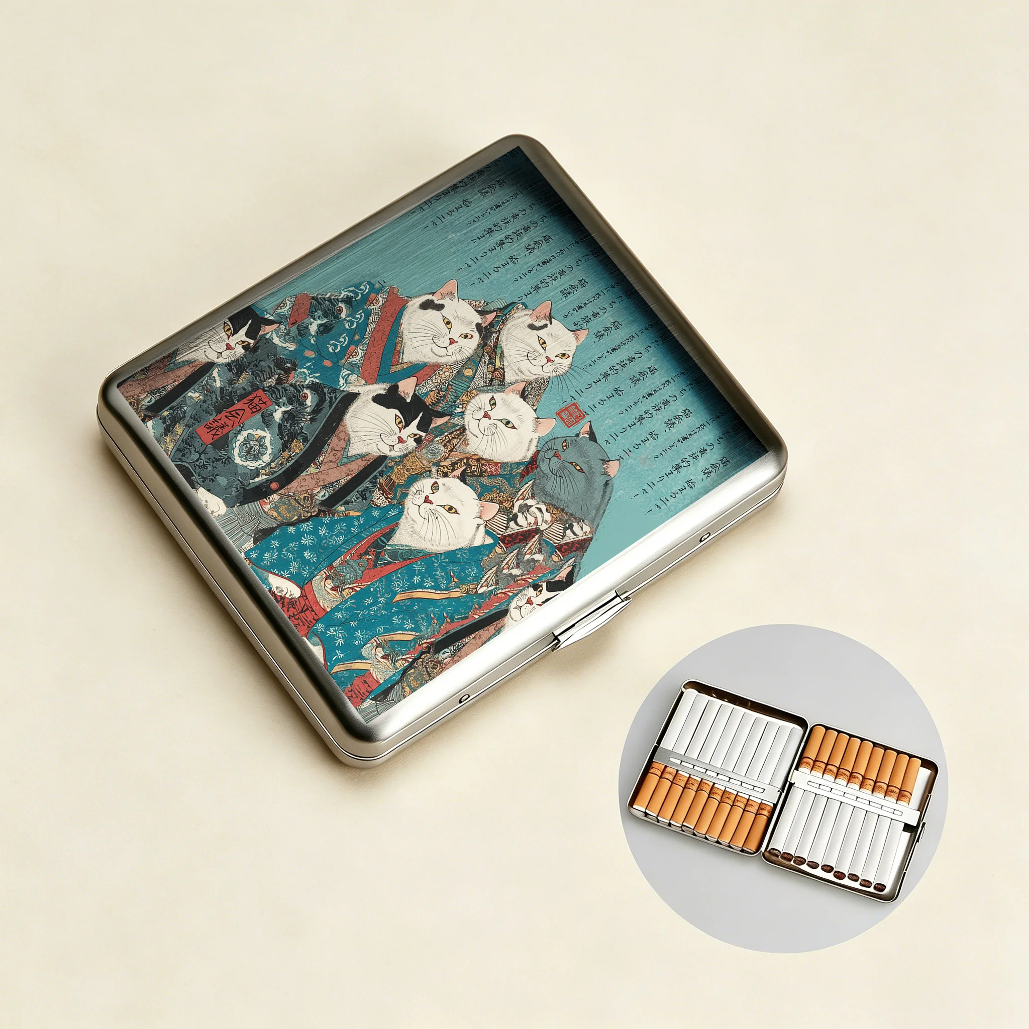 Tokyo-Tiger Formal Gathering of Ukiyo-e Cat Nobles Cigarette Case
