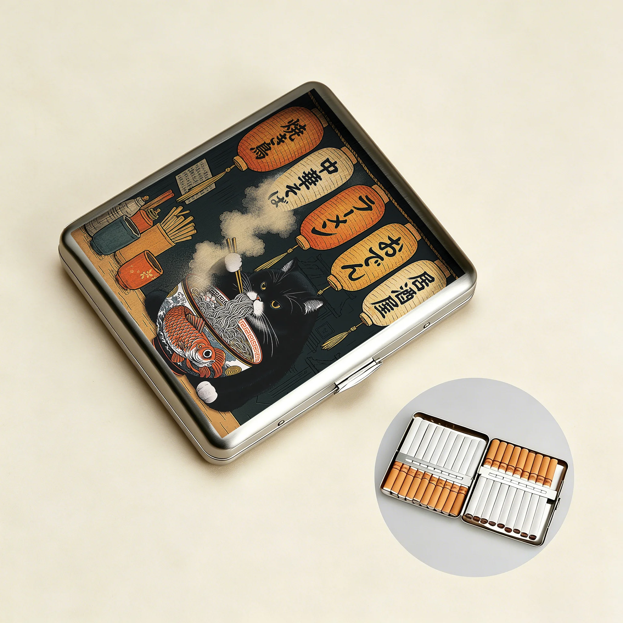 Tokyo-Tiger Fat Cat Eating Ramen Cigarette Case