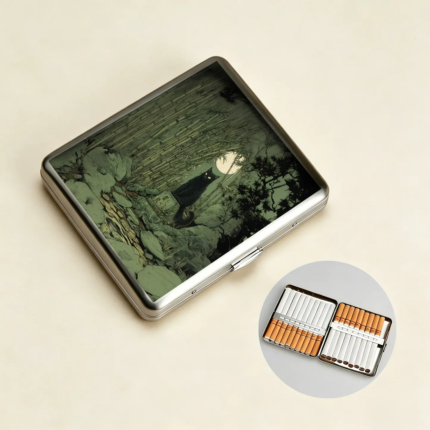 Tokyo-Tiger Cat Under The Moon Cigarette Case