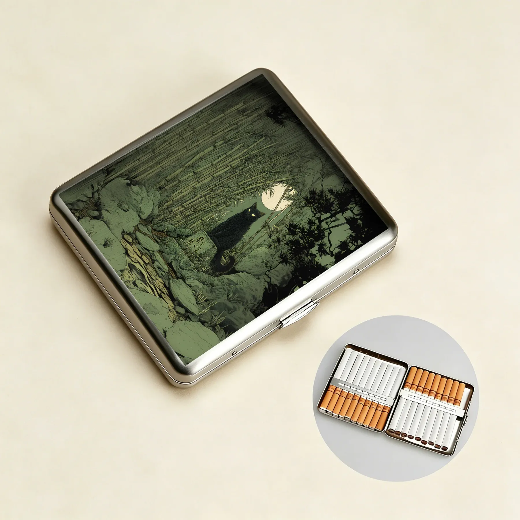 Tokyo-Tiger Cat Under The Moon Cigarette Case