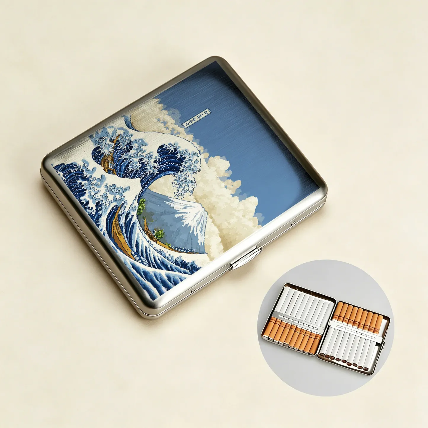 Tokyo-Tiger Cartoon Ukiyo-e Waves Cigarette Case