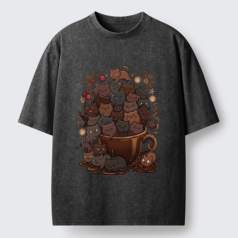 Tokyo-Tiger Many Cute Cats Swim In Coffee Washed T-Shirt