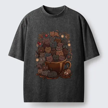 Tokyo-Tiger Many Cute Cats Swim In Coffee Washed T-Shirt