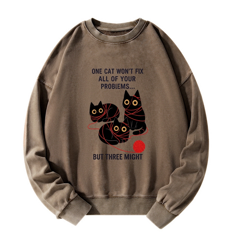 Tokyo-Tiger Three Cats Fix All Problems Washed Sweatshirt