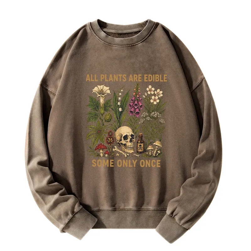 Tokyo-Tiger Edible Plants Some Only Once Joke Washed Sweatshirt