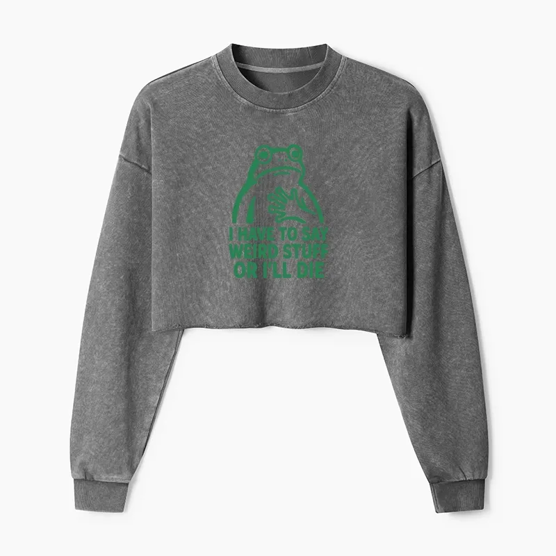 Tokyo-Tiger Weird Frog Funny Meme Washed Crop Sweatshirt
