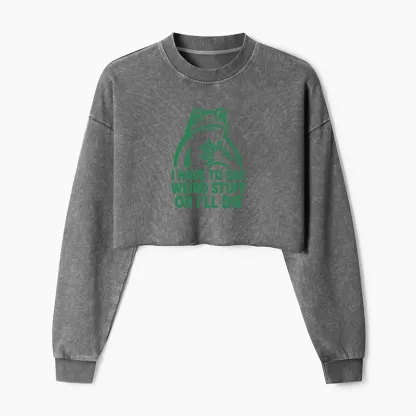Tokyo-Tiger Weird Frog Funny Meme Washed Crop Sweatshirt