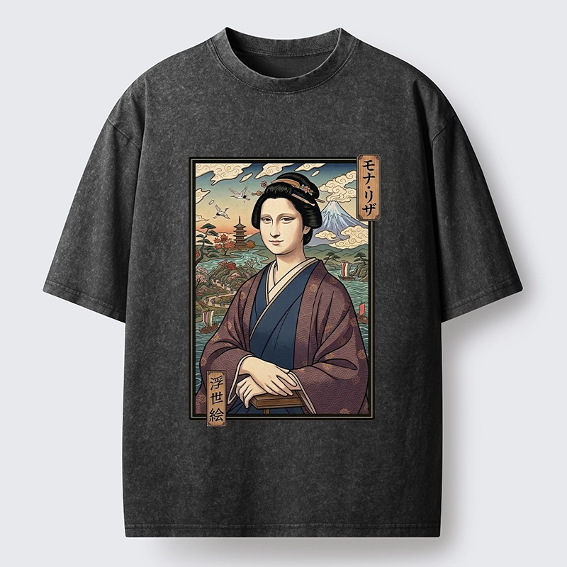 Tokyo-Tiger Ukiyo e Mona Lisa In Kimono Washed T-Shirt