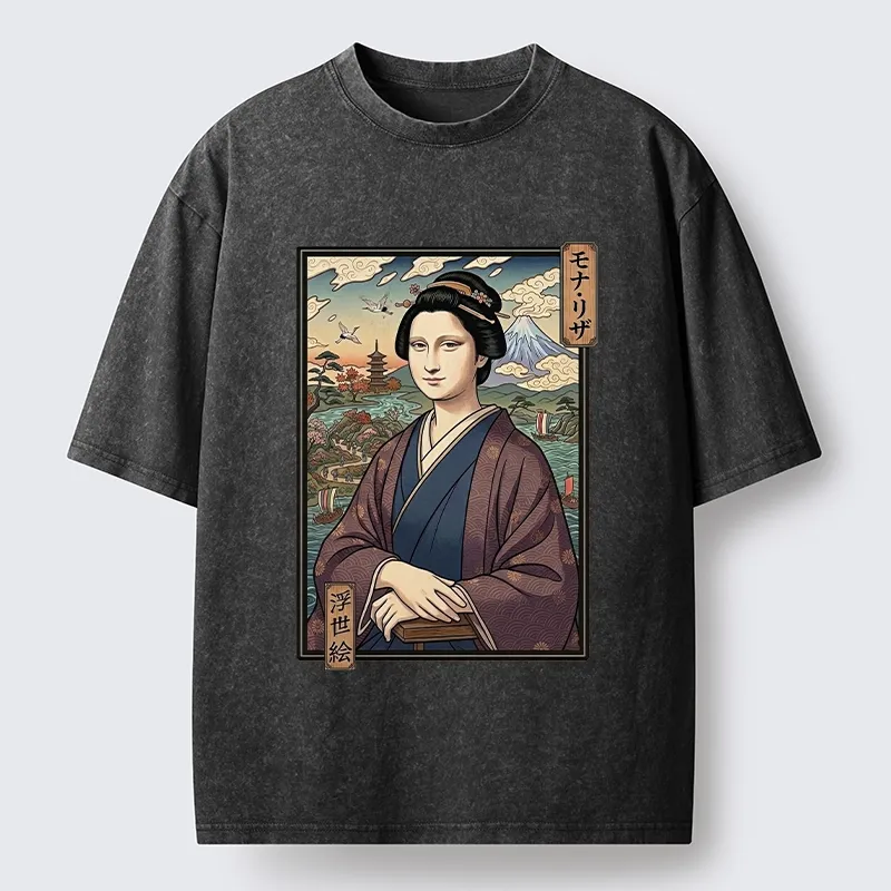 Tokyo-Tiger Ukiyo e Mona Lisa In Kimono Washed T-Shirt