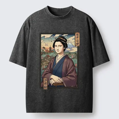 Tokyo-Tiger Ukiyo e Mona Lisa In Kimono Washed T-Shirt