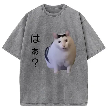 Tokyo-Tiger Suspicious Funny Cat Washed T-Shirt
