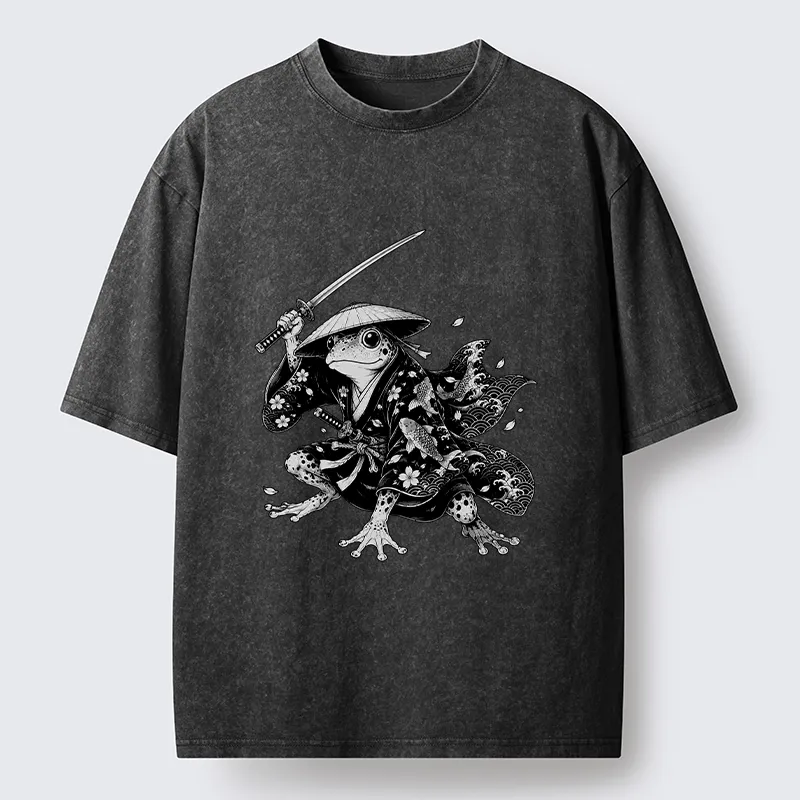 Tokyo-Tiger Samurai Frog With A Sword Washed T-Shirt