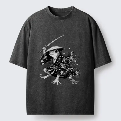 Tokyo-Tiger Samurai Frog With A Sword Washed T-Shirt