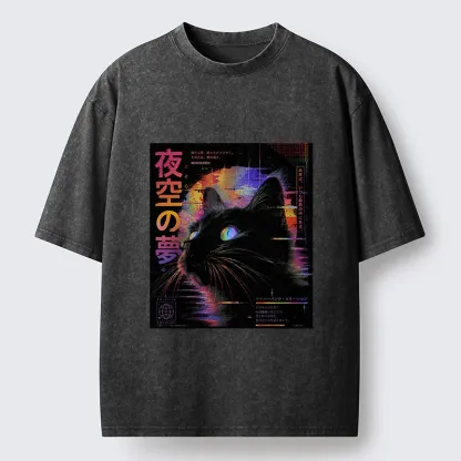 Tokyo-Tiger Night Sky Dreams Cat Washed T-Shirt