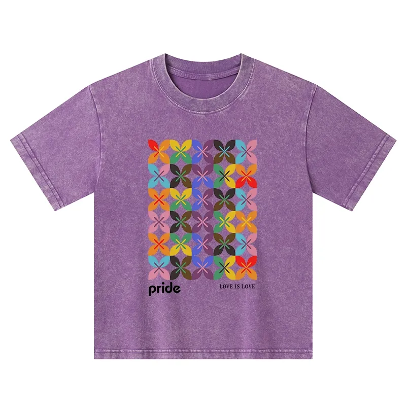 Tokyo-Tiger Pride Geometric Flower Pattern Kids Washed T-Shirt Sale