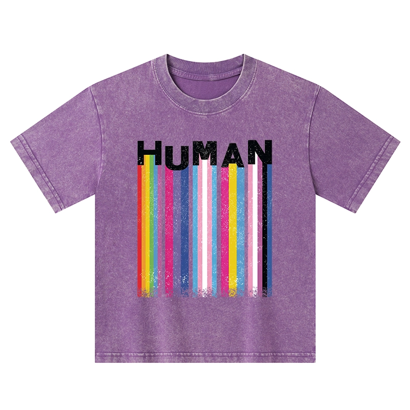 Tokyo-Tiger Rainbow Stripes Human Pride Kids Washed T-Shirt
