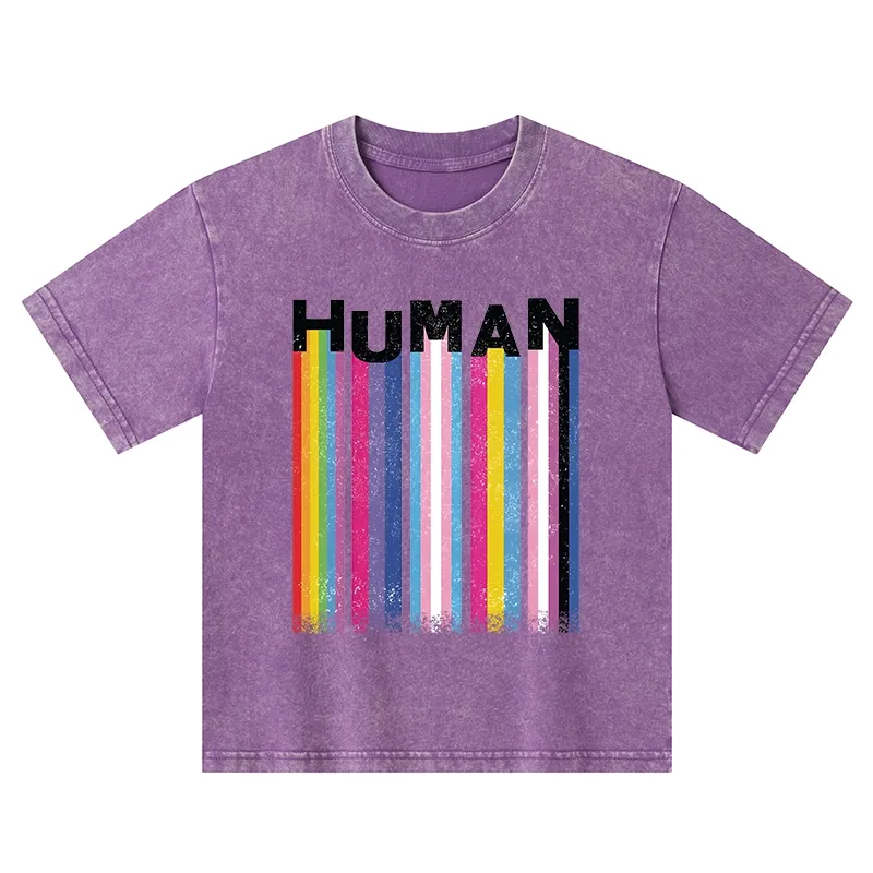 Tokyo-Tiger Rainbow Stripes Human Pride Kids Washed T-Shirt