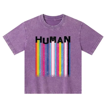 Tokyo-Tiger Rainbow Stripes Human Pride Kids Washed T-Shirt