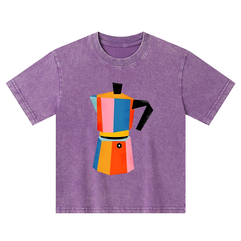 Tokyo-Tiger Bright Hues Make Classic Coffee Pot Kids Washed T-Shirt