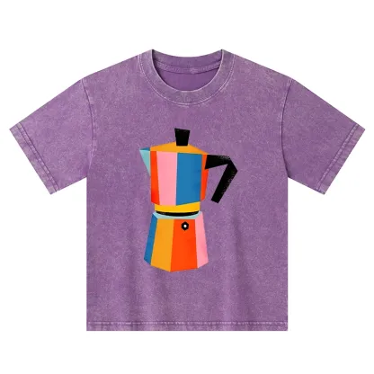 Tokyo-Tiger Bright Hues Make Classic Coffee Pot Kids Washed T-Shirt