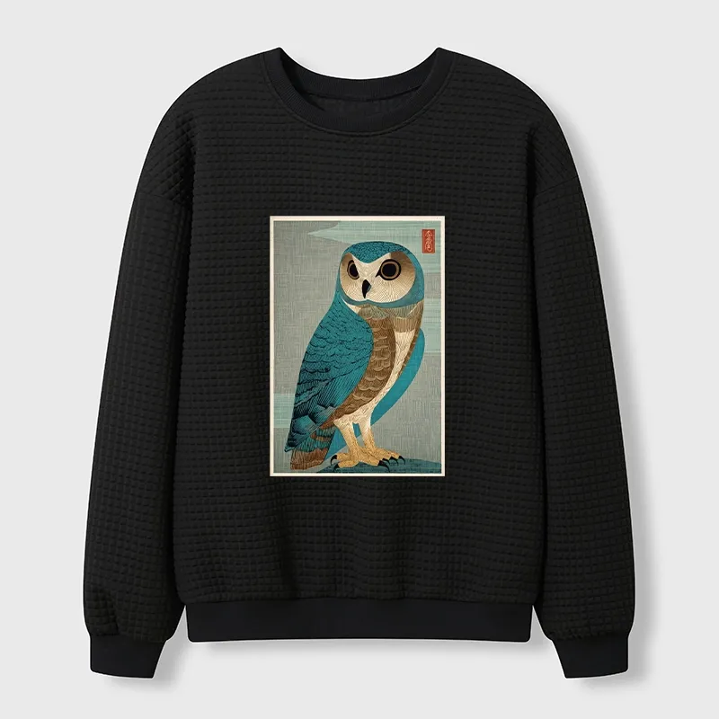 Tokyo-Tiger Vintage Owl Woodblock Art Waffle Sweatshirt Sale