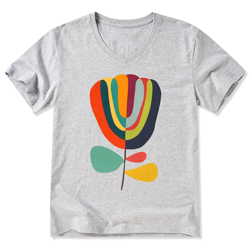 Tokyo-Tiger Colorful Flower Minimalist Print V-Neck Classic T-Shirt