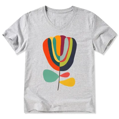 Tokyo-Tiger Colorful Flower Minimalist Print V-Neck Classic T-Shirt