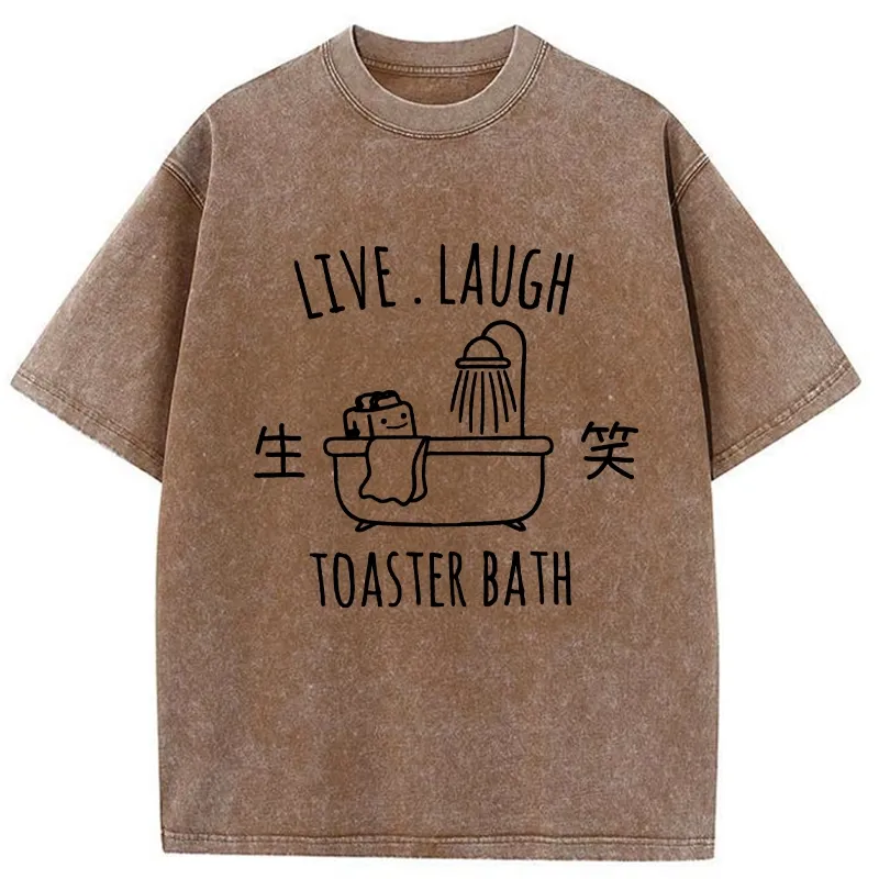 Tokyo-Tiger Live Laugh Toaster Bath Washed T-Shirt
