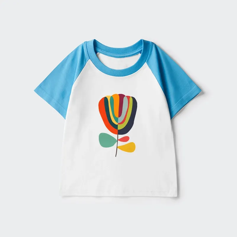 Tokyo-Tiger Colorful Flower Minimalist Print Kids Raglan T-shirt