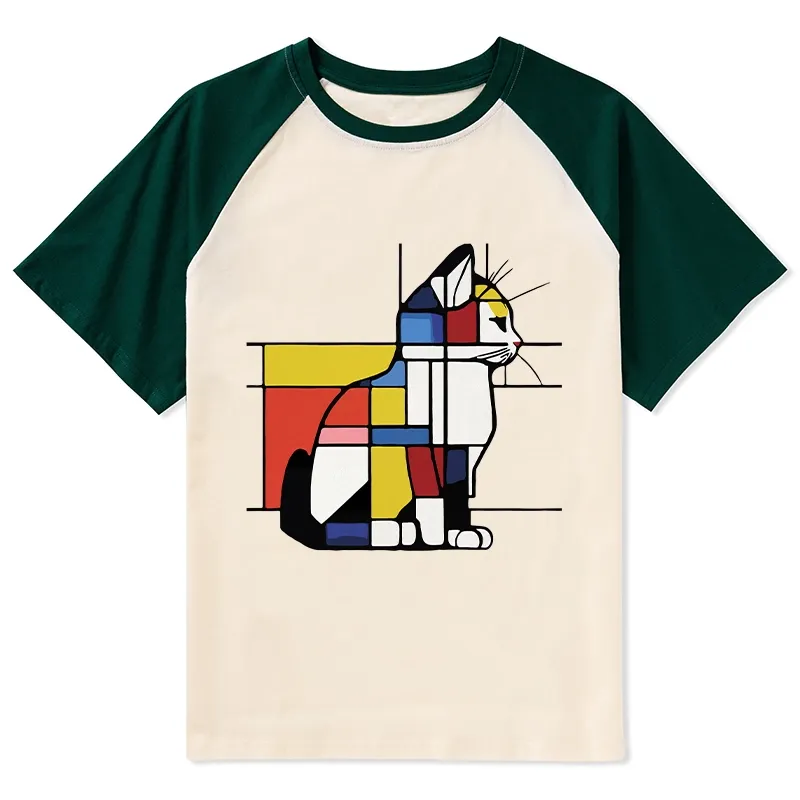 Tokyo-Tiger Geometric Cat Art In Primary Colors Raglan T-shirt